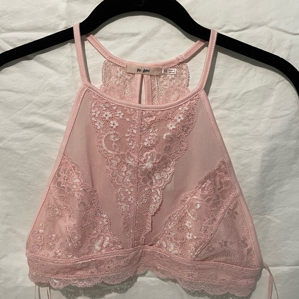 Francesca’s Pink Lace Halter Bralette